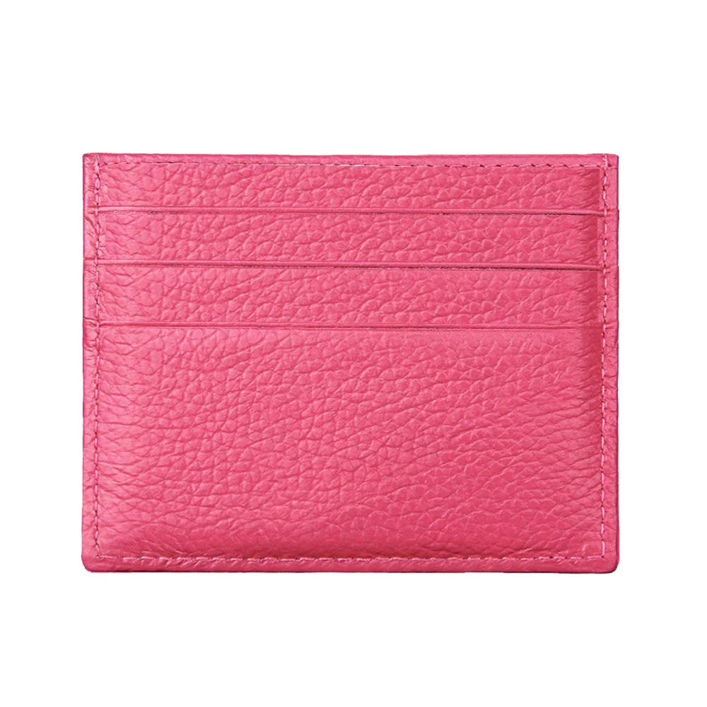 Hibate (Pink-Rot RFID Schutz Leder Kartenetui für Herren Damen Slim Mini Karten Geldbörse Kreditkartenetui