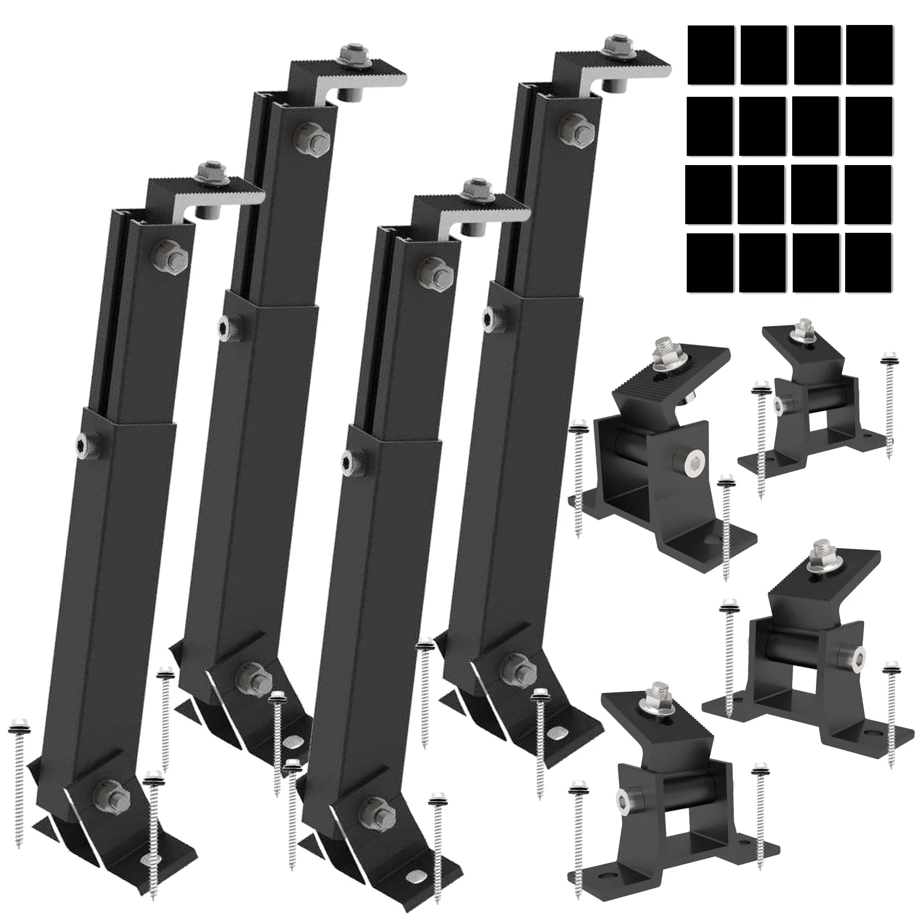 Aufständerung Solarmodul Halterung Balkonkraftwerk Flachdach PV VERSTELB 15-30° Aluminium (2 Paneele SET 15°-30°) Schwarz