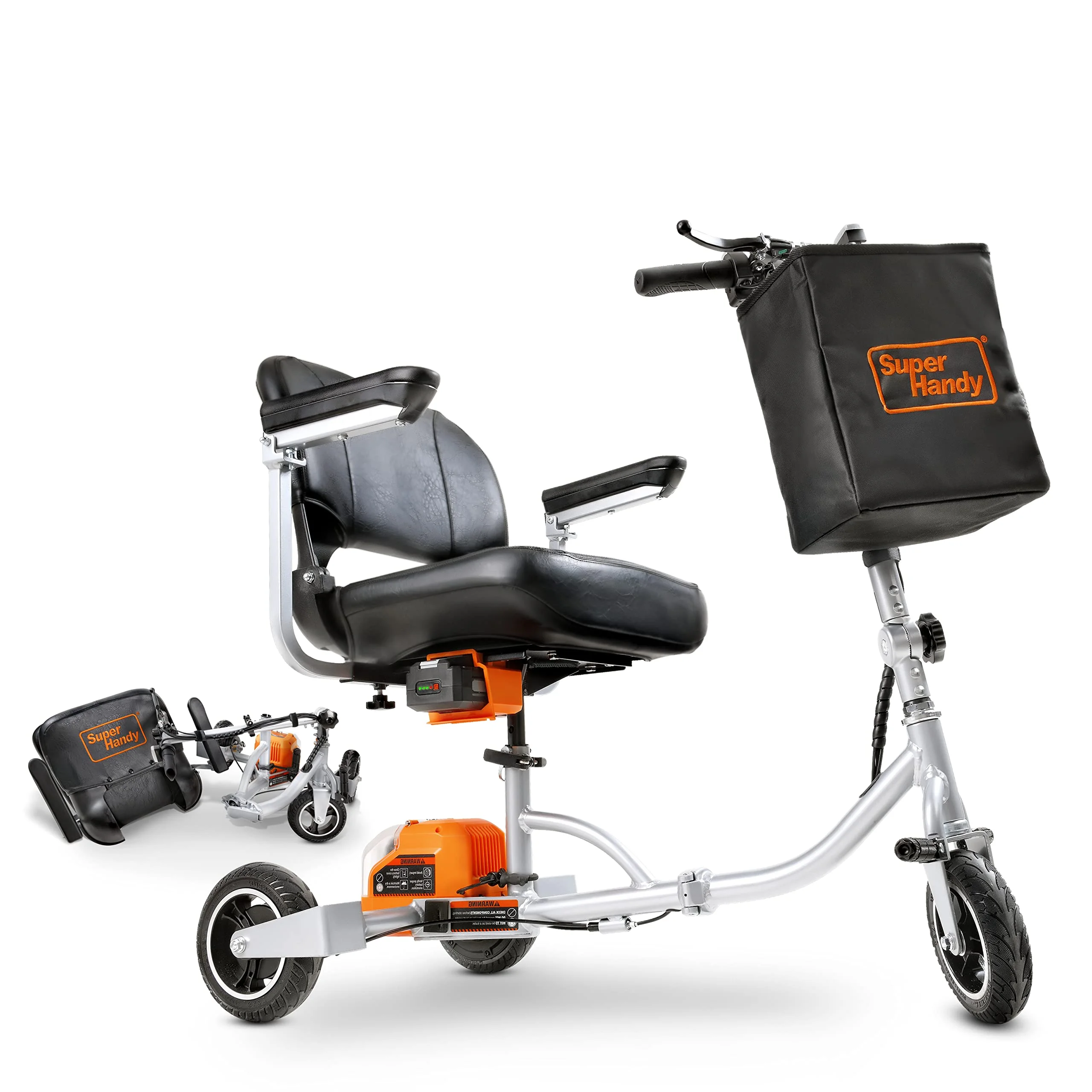 SuperHandy 3-Rad-Mobilitätsroller, 150 kg Tragkraft, 48 V Li-Ion-Akku | Für Flugreisen geeignet; zwei abnehmbare Batterien plus Ladegerät für größere Reichweite und bequemes Laden unterwegs