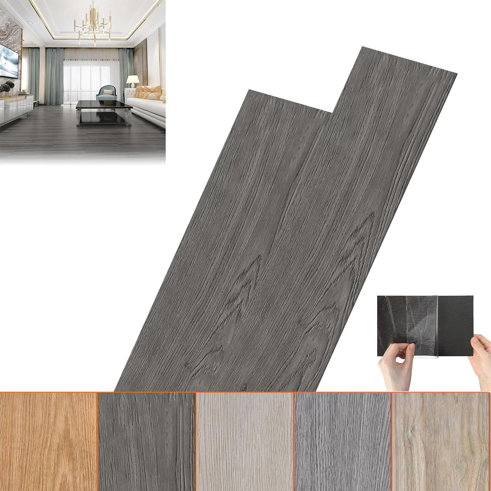 ACXIN PVC Bodenbelag, Vinylboden Selbstklebend Klick Vinylboden Laminat Klebevinyl, Holz-Effekt (Dunkelgrau, 2,5 m²(18 stück))