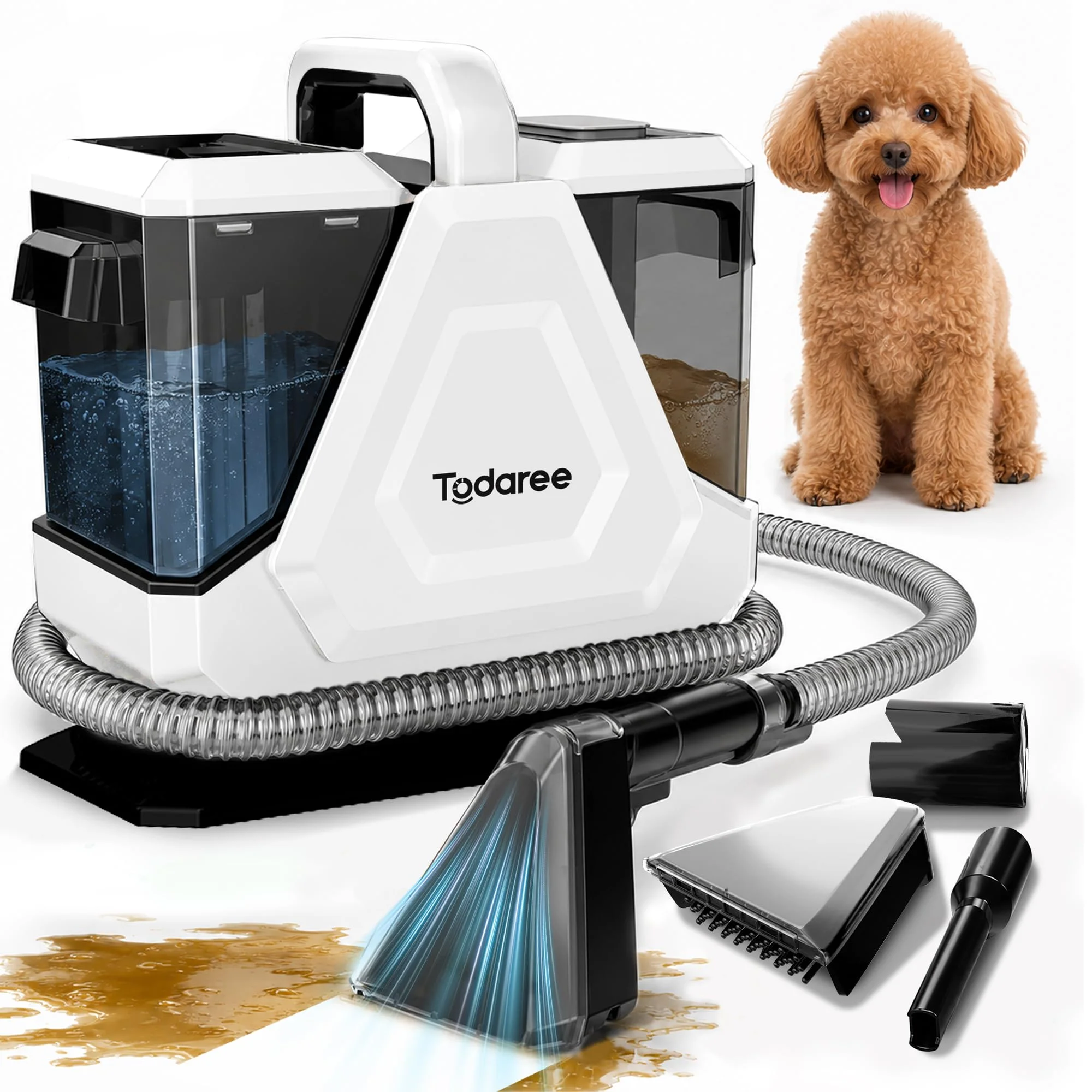 Todaree Polsterreiniger 14 kPa, Waschsauger für Sofa, Teppich & Auto | Teppichreiniger & Nasssauger in einem – Doppel-Tank, Tierhaare, Selbstreinigung, schnell trocknend