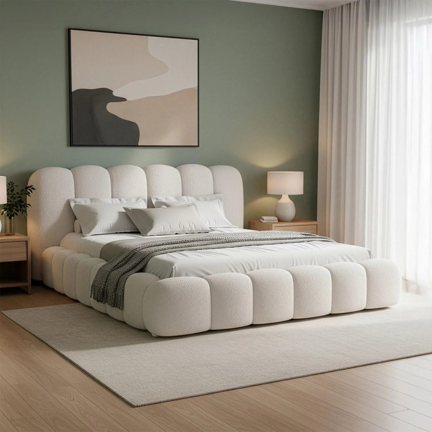 Juskys Polsterbett Catania - Modernes Bubble Design, gepolstertes Kopfteil, stabile Kontruktion- 180 x 200 cm - Creme
