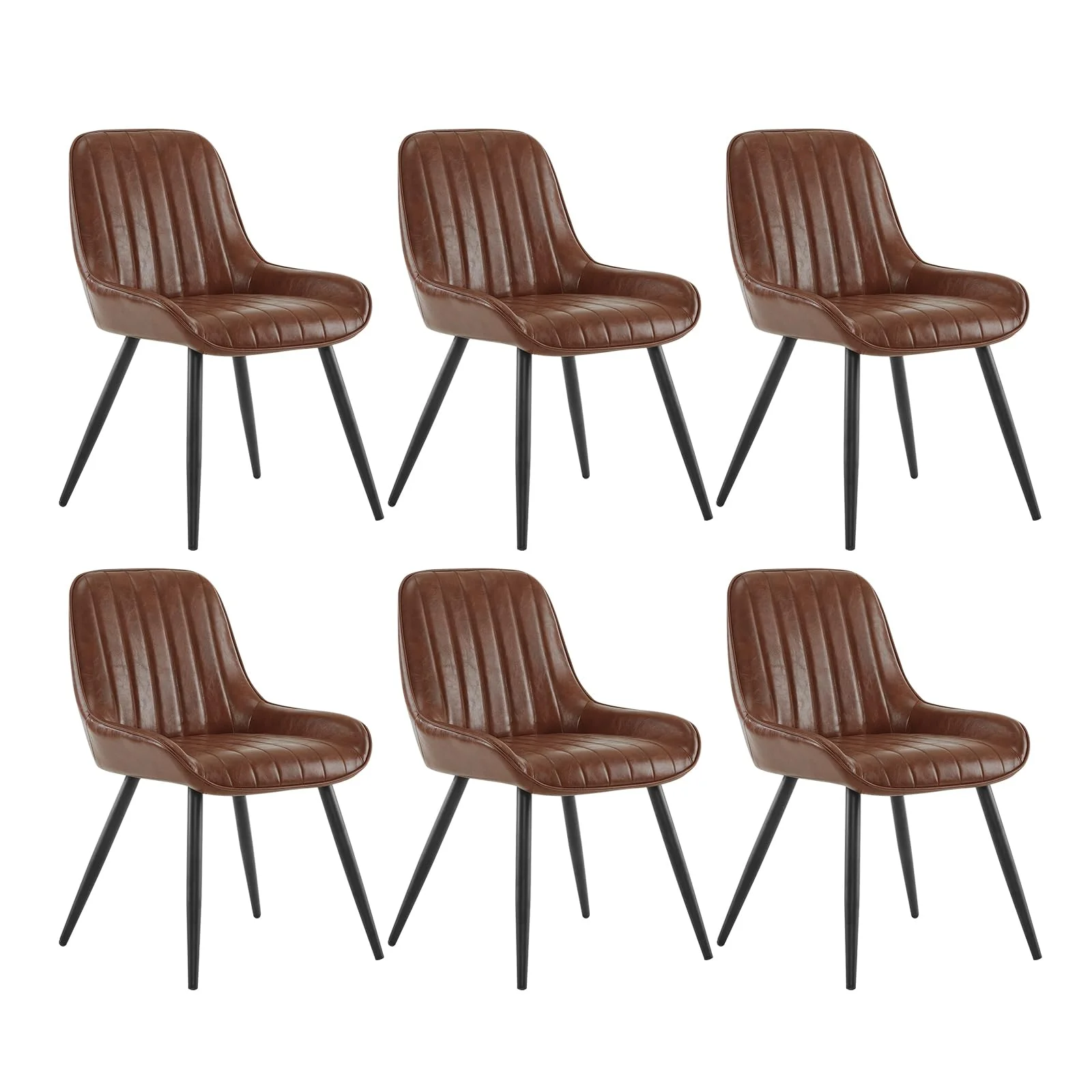 Lestarain Esszimmerstühle 6er Set Retro Kunstleder Braun | Metallbeine 150 kg belastbar Gepolstert Für Küche Für Wohnzimmer