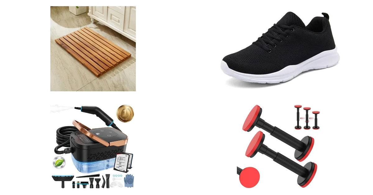 Top-Produkte bei Amazon: Organizedlife Duschmatte Teakholz und KOUDYEN Laufschuhe am