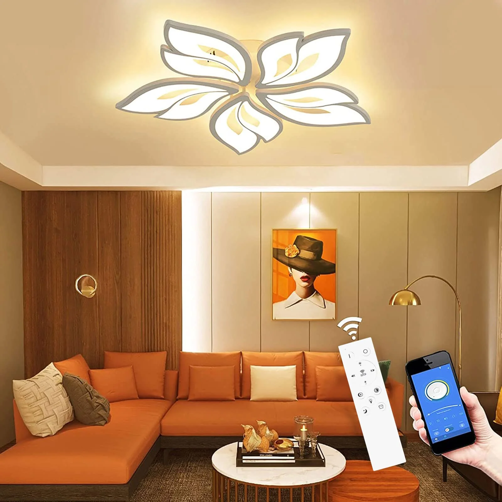 LED Deckenleuchte Dimmbar, 40W-60W Deckenlampe LED Wohnzimmerlampe mit Fernbedienung APP Farbwechsel - Moderne Wohnzimmerlampe Deckenleuchte Energie Sparen Dimming Deckenbeleuchtung Schlafzimmerlampe