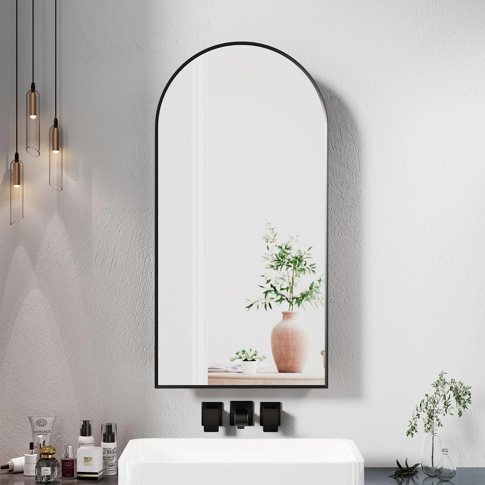 Mepplzian Spiegelschrank Schwarz Bogen,DREI Glas-Einlegeböden Einstellbar | Bogen Badezimmerschrank mit Spiegel für Badezimmer, Schwarzer Metallrahmen, Wandmontierter, Spiegelschrank Bad, 40x80cm