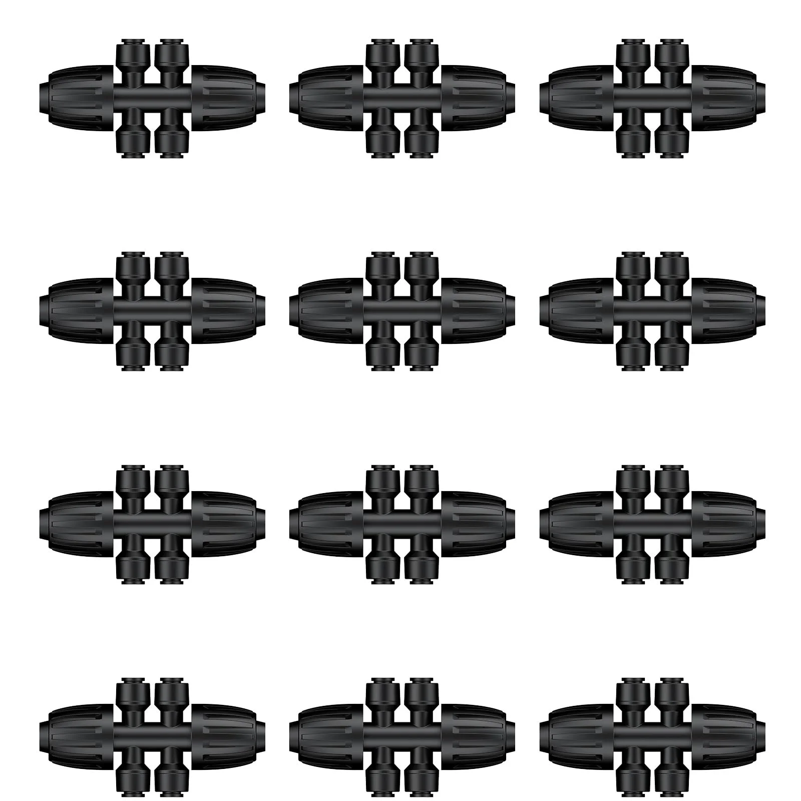 Pawfly 12 Stück 1,27 cm auf 0,64 cm Tropfbewässerungs-Verbinder, 6-Wege Barbed-T-Stück mit Sicherungsmuttern, Push-to-Fit Teile für Garten & Rasen, tropfsichere Reduzier-T-Stücke