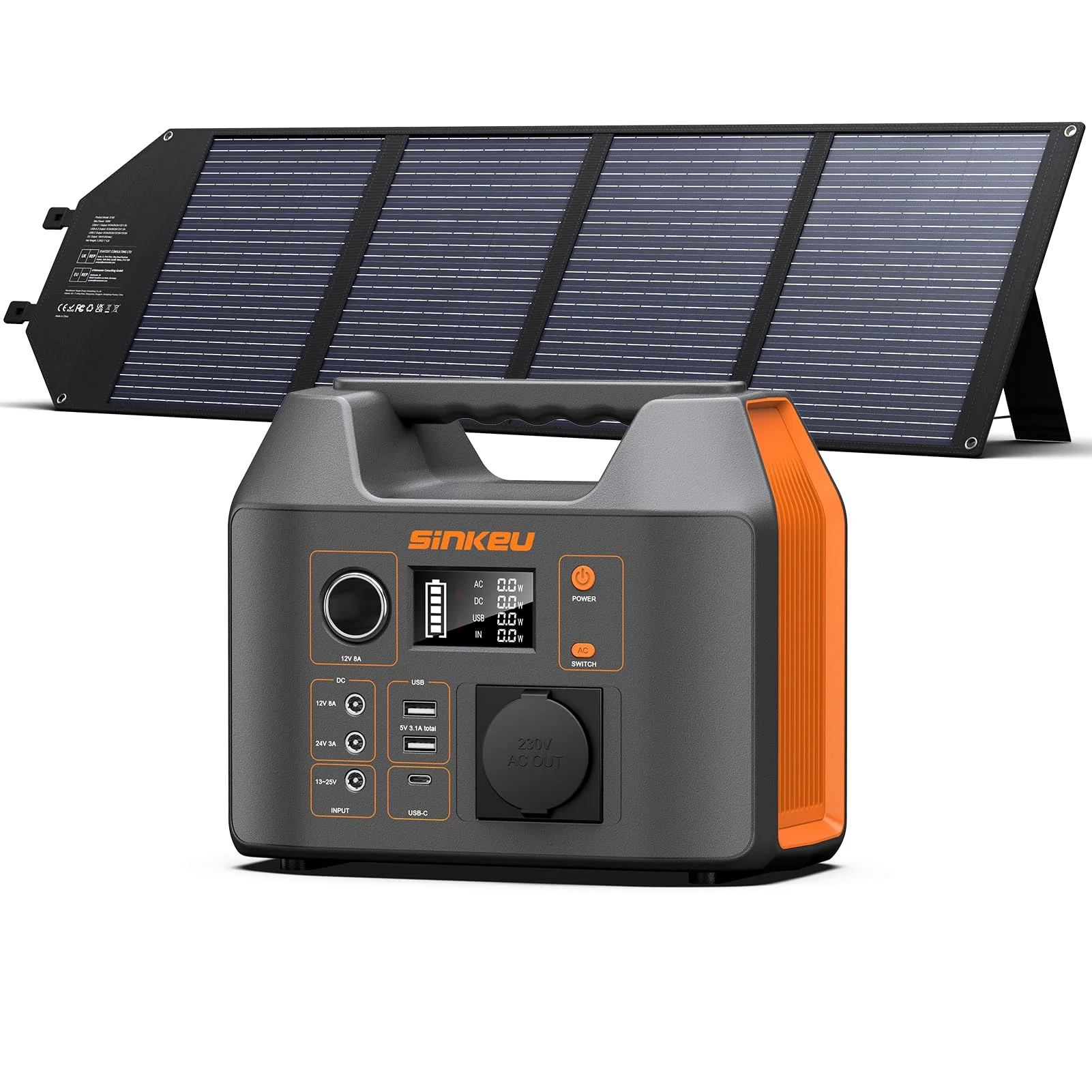 SinKeu 296Wh Tragbare Powerstation mit Solarpanel 100W | Solargenerator mit 230 V AC-Ausgang, 300 W Reine Sinuswelle, LED-Leuchte, Stromgenerator für Camping, Notstrom & Off-Grid