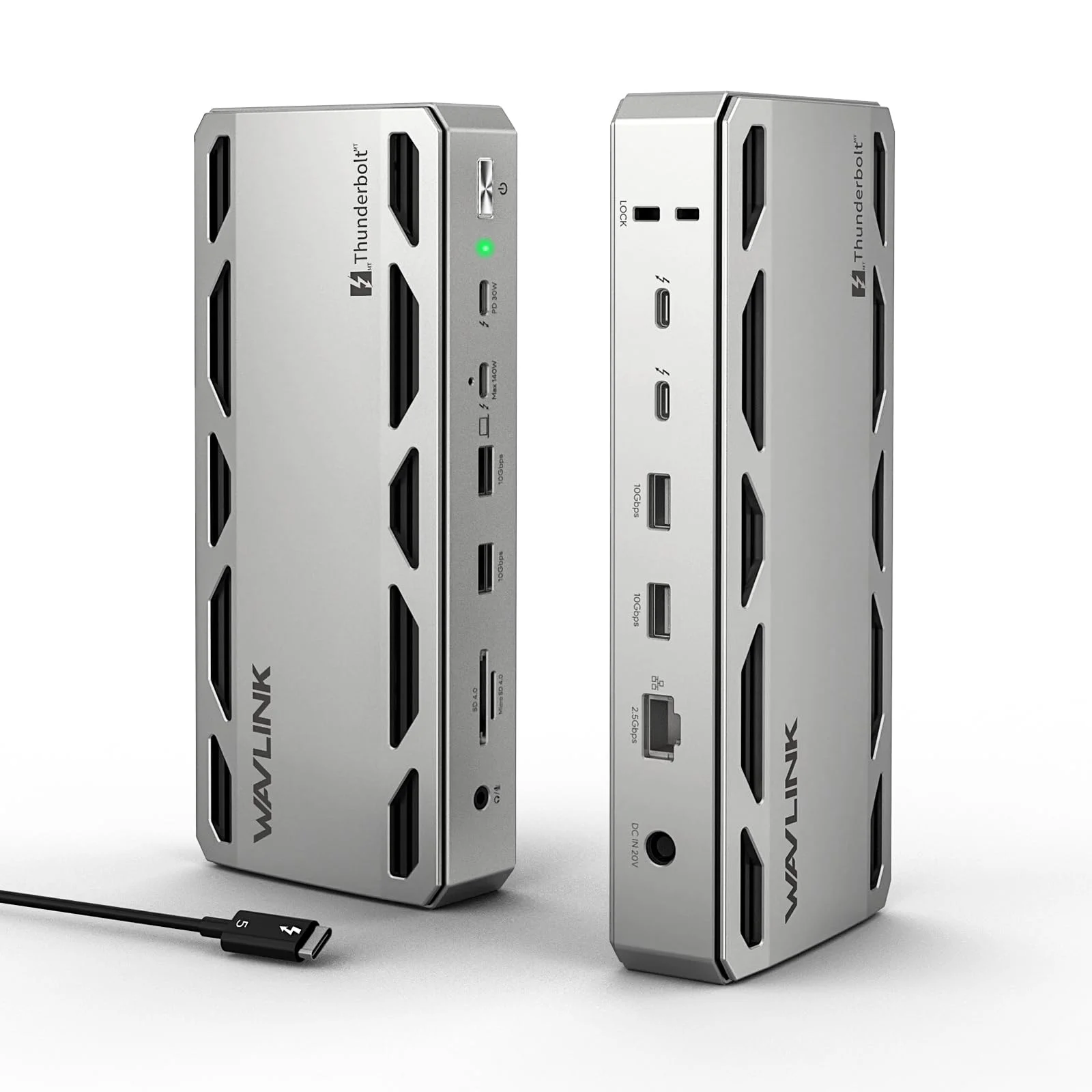 WAVLINK Intel-zertifizierte Thunderbolt 5 Dockingstation | Maximale Übertragungsrate: 120Gbps, 140W PD IN, 2.5G Ethernet, 4x USB-A 3.2 Gen 2, SD4.0, für TB5/4-Laptops