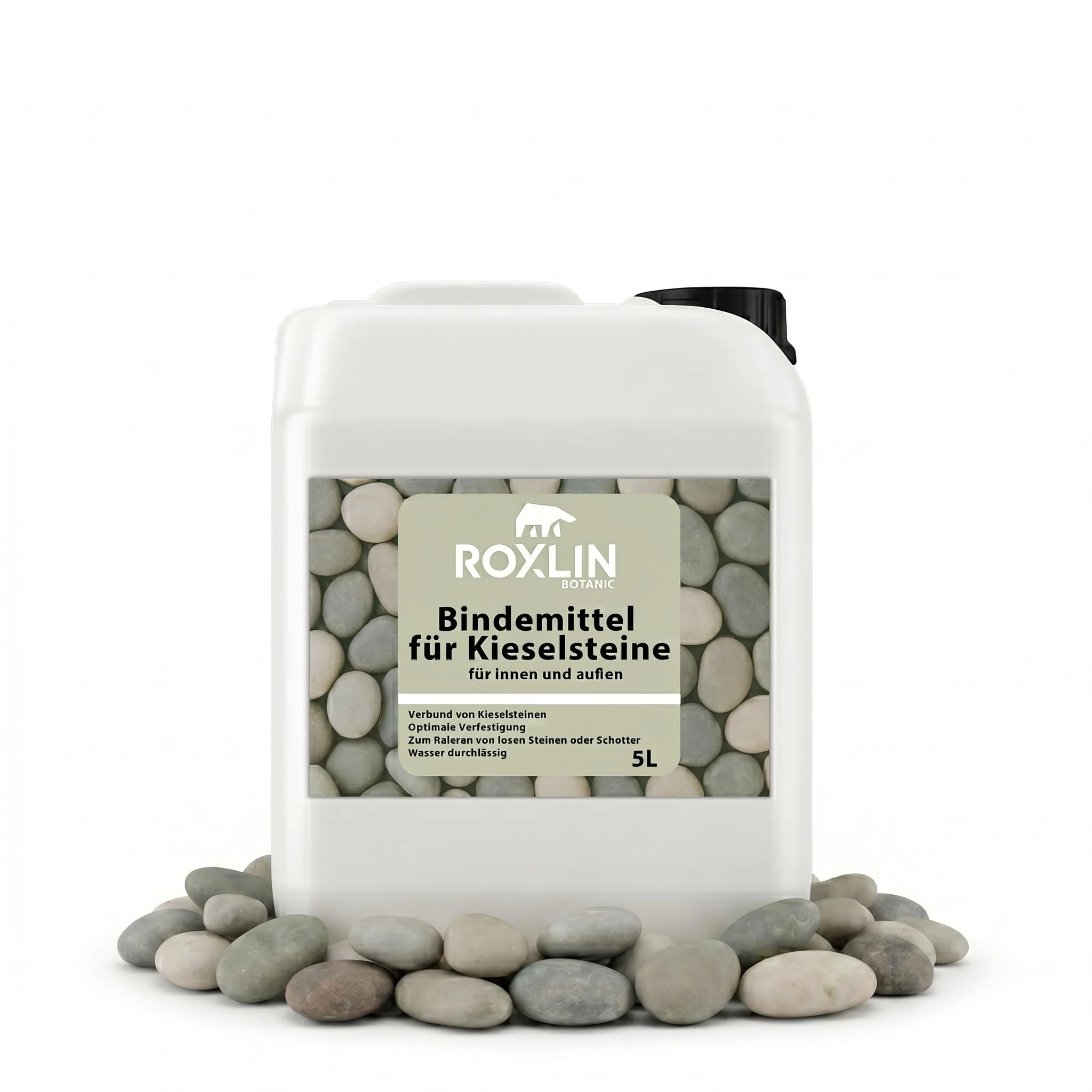 Roxlin Botanic Kiesbinder Kiesverfestiger Bindemittel für Kies/Schotter Aller Art Mulchbinder Gartenbahn Steinweg (Weiss, 5 liter)