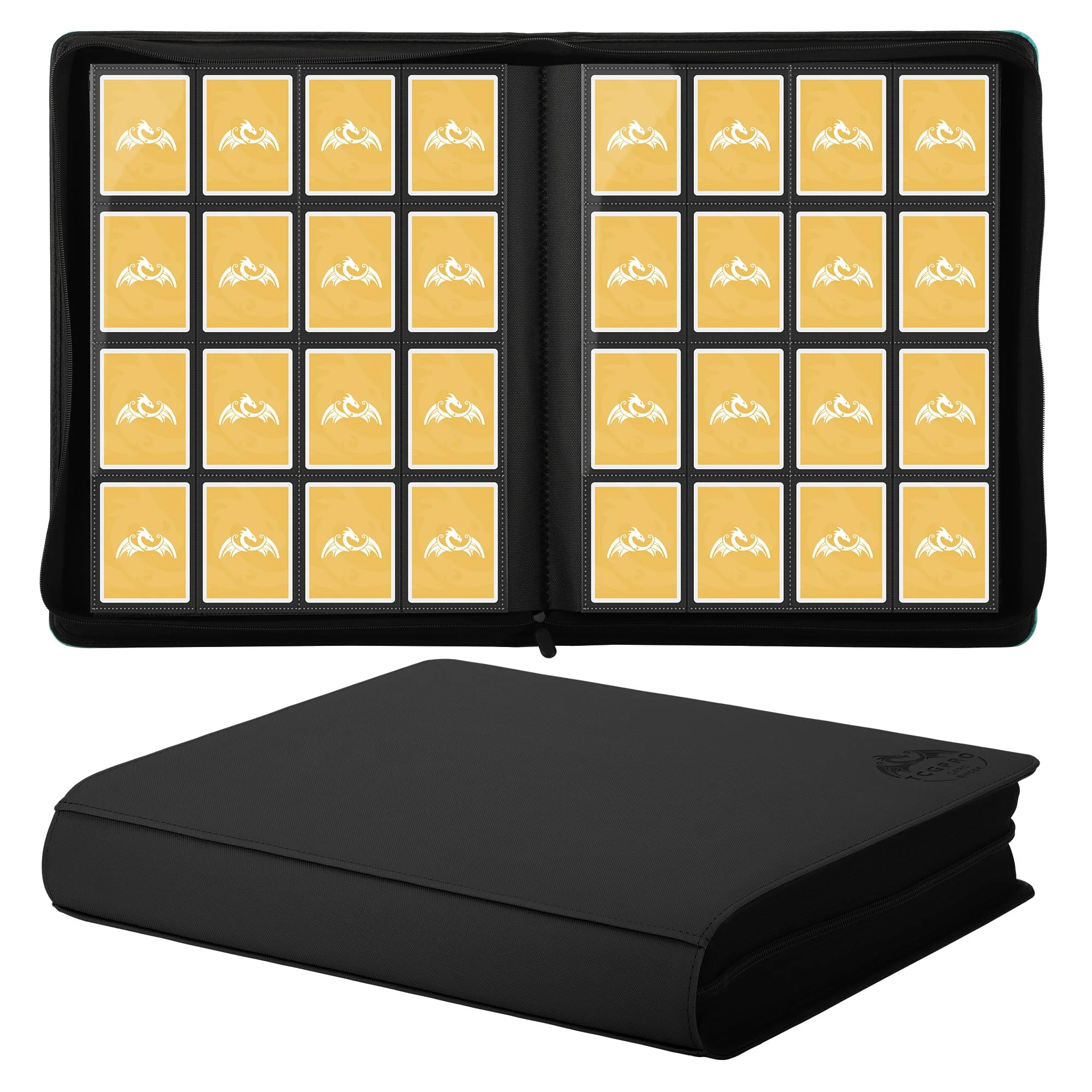 TCGPRO Sammelkarten Album für 1000 Karten, Trading Card Binder mit 16 Kartenfächern pro Seite, Wasserdichte PU-Hülle für Standardgröße-Karten z.B. Sammelkartenspiele, Sportkarten, TCG, Schwarz