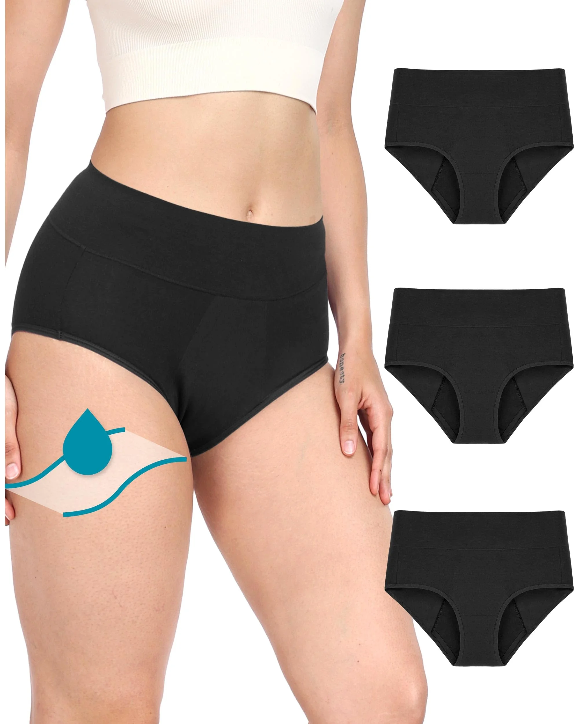 Neione Periodenunterschwäsche Starke Blutung Damen Baumwolle Hohe Taille | 50ml Saugkraft, Kein seitliches Auslaufen bei Periodenslips, Waschbare Perioden Unterwäsche Ideal für Sport & Nacht, Mehrpack