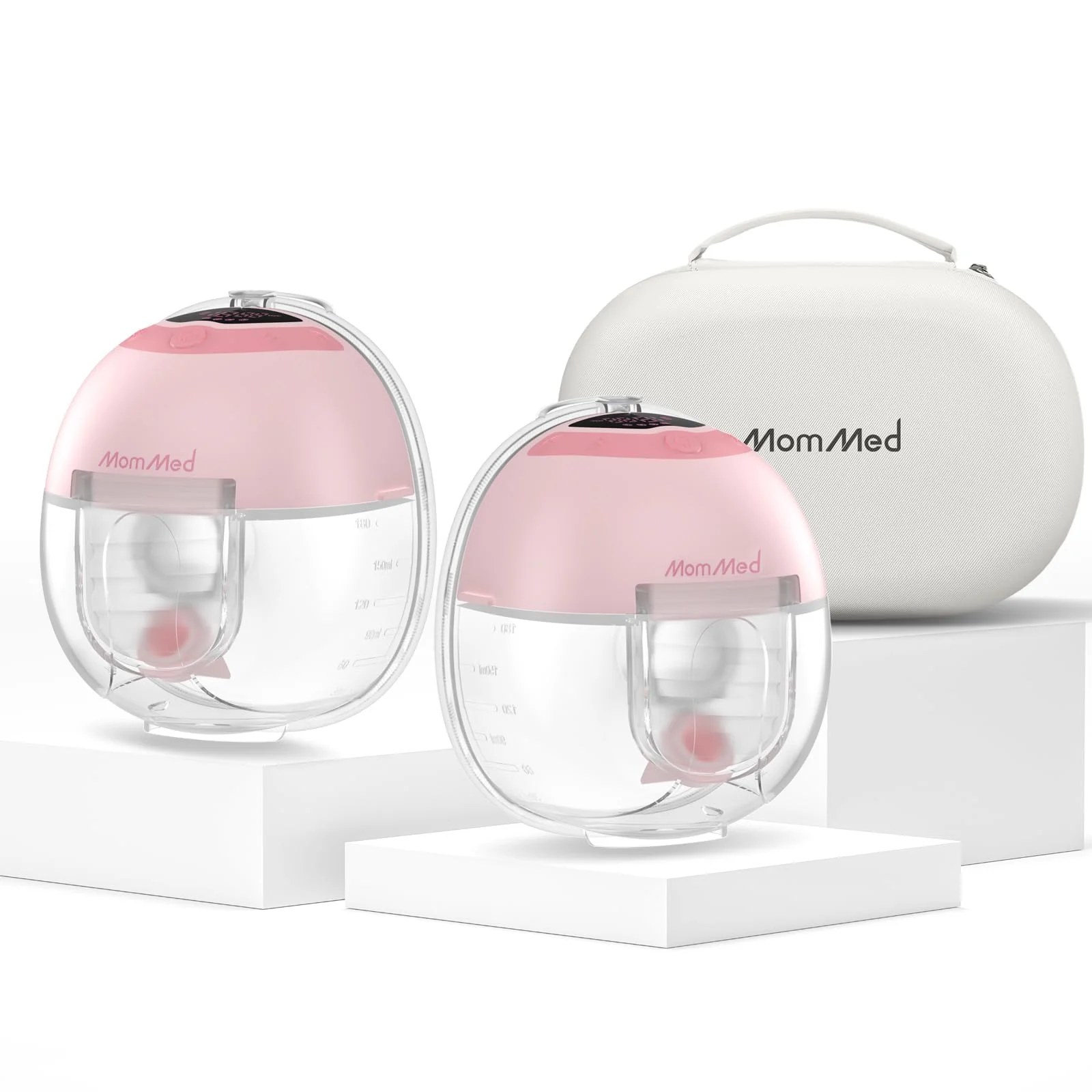 MomMed S33 Tragbare Milchpumpe mit Tasche, Freihändig Elektrisch, 180 ml | Ultra-leise 45 dB In-BH-Milchpumpe, Pause per Tastendruck, Nachtlicht, Auslaufsicher, 4 Modi 9 Stufen, 17/19/21 mm Einsätze