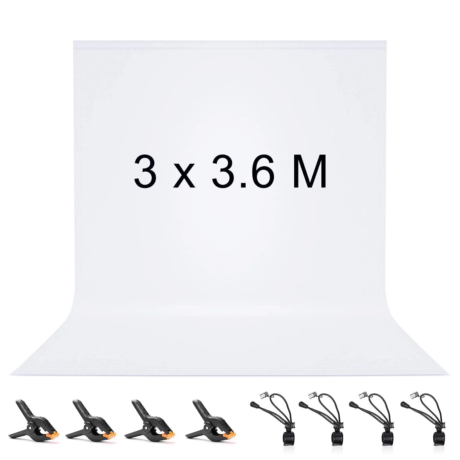 Vevelux 3x3.6M Foto Hintergrund Weiß mit 8 große Studio Klemmen | Foto Hintergrund aus 100% Polyester mit 4 große Studio Klemmen & 4 Tarp Clip, für Fotostudio, Video und Fernsehen