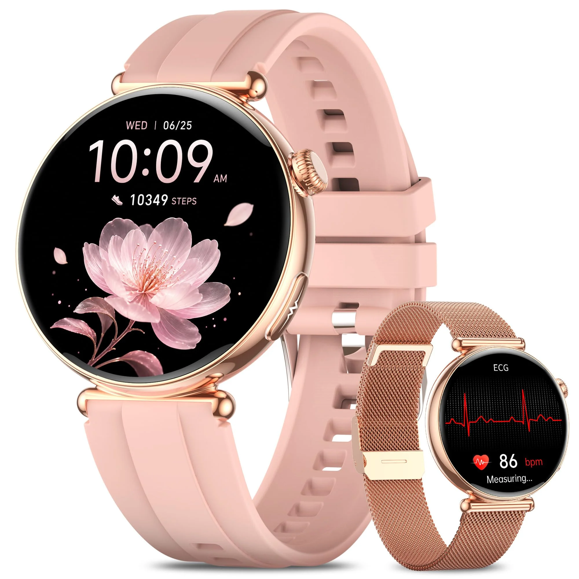 KPEP Smartwatch Damen mit EKG+HRV/Blutdruck/Menstruationszyklus/BMI/Schlaf | 1,32"AMOLED Gesundheitsuhr mit 24H Herzfrequenz/SpO2/Mikro-Gesundheitscheck/Körpertemperatur/Stimmung/SOS-Notruf Fitnessuhr
