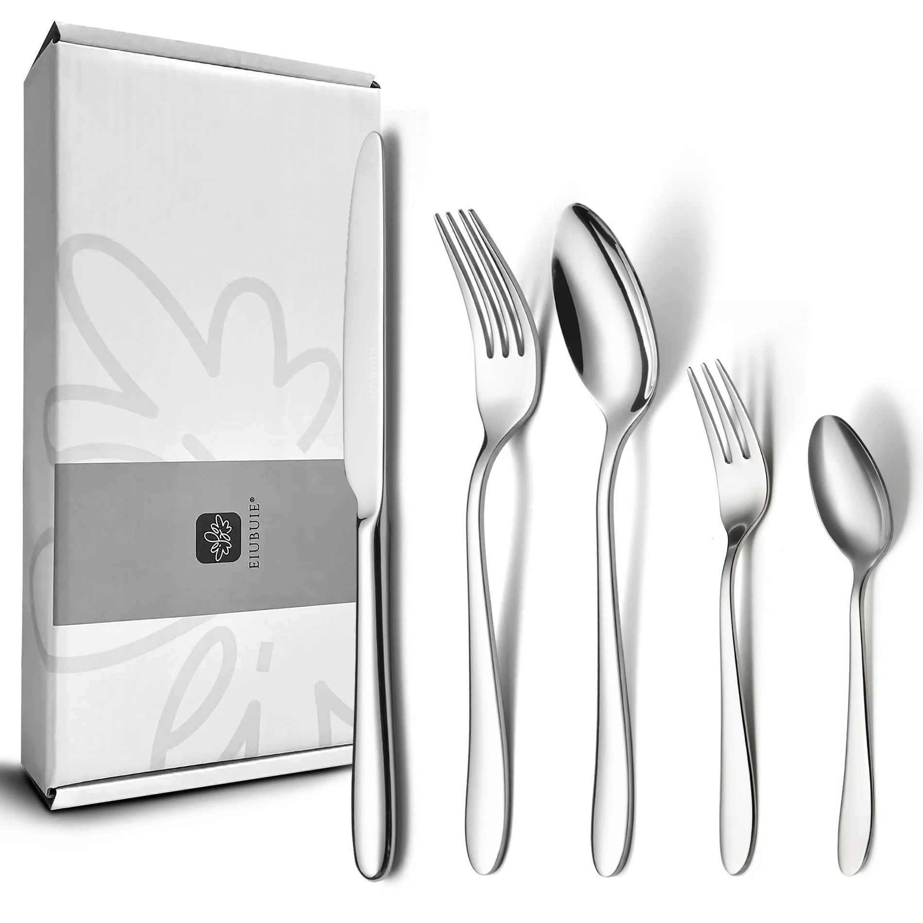 EIUBUIE klassisches Besteck Set 12 Personen, 60-teiliges Edelstahl Besteck | Zeitloses Design, Dickeres Essbesteck, Messer Gabel Löffel, Tafelbesteck, Haus/Restaurant, Hochglanzpoliert,Spülmaschinenfest