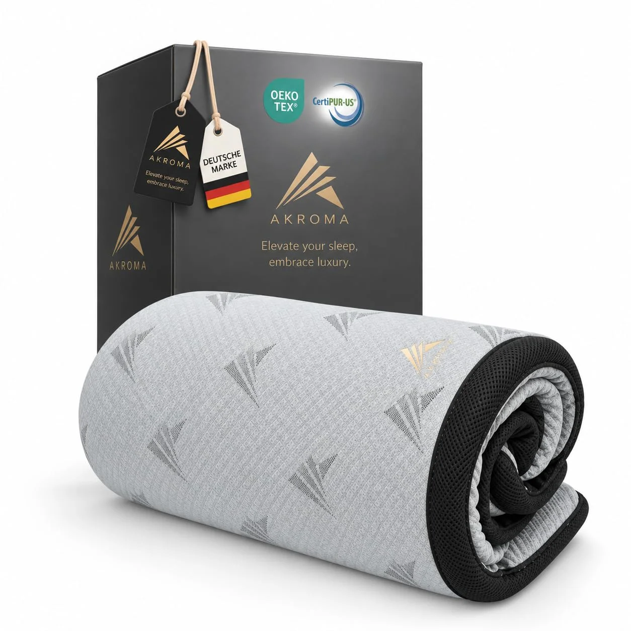 Akroma® Memoryschaum Topper – 200x200cm, 7,5cm Höhe, Zwei Härtegrade H2&H3, Matratzentopper aus Gel Memory Foam, atmungsaktiv, hypoallergen, Abnehmbarer Bezug, Öko-Tex Zertifiziert (200x200)