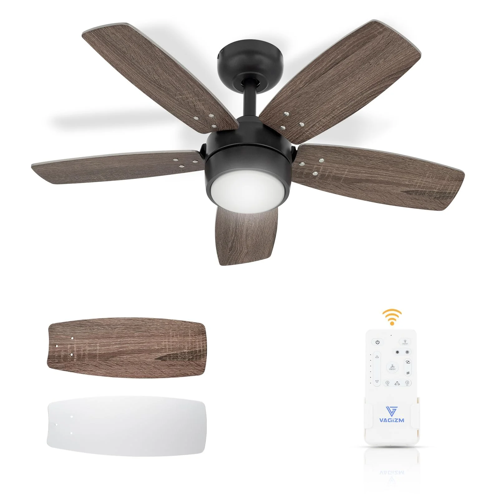 Vagizm Deckenventilator 91 CM für Kleine RäUme: Moderne Ventilatoren mit Dimmbarer Lichtfernbedienung – Umkehrbar, Leise mit 6 Geschwindigkeiten für Kleine Schlafzimmer - 230V