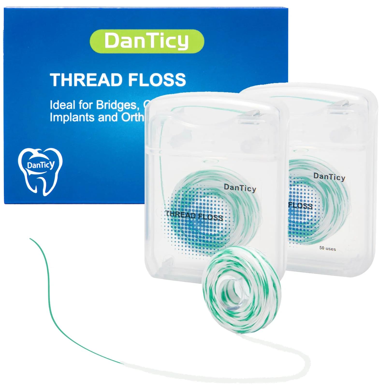 840D Fluffy Floss Threaders, Deep Clean Zahnseide für Zahnspangen, Brücken und Implantate, Super Floss Pre-Cut Strands und Mint Aroma, 100 Threaders (2Pack)