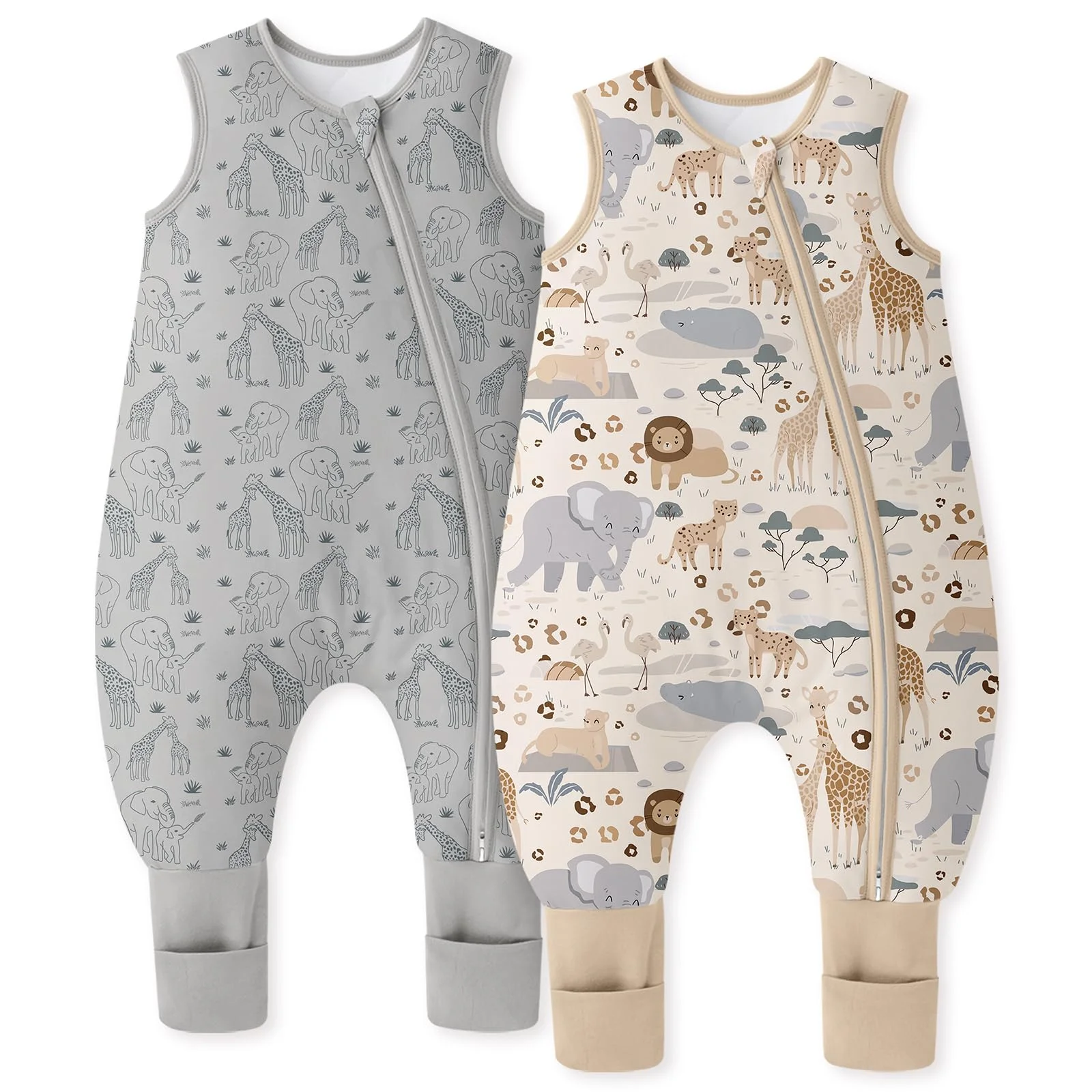 Unnivoll Baby Schlafsack mit Füßen 1,5 Tog 2er Pack Schlafsack Baby Baumwolle Ganzjahre Schlafsack mit Beinen Babyschlafsack Weich 90 cm für Jungen Mädchen Zebra