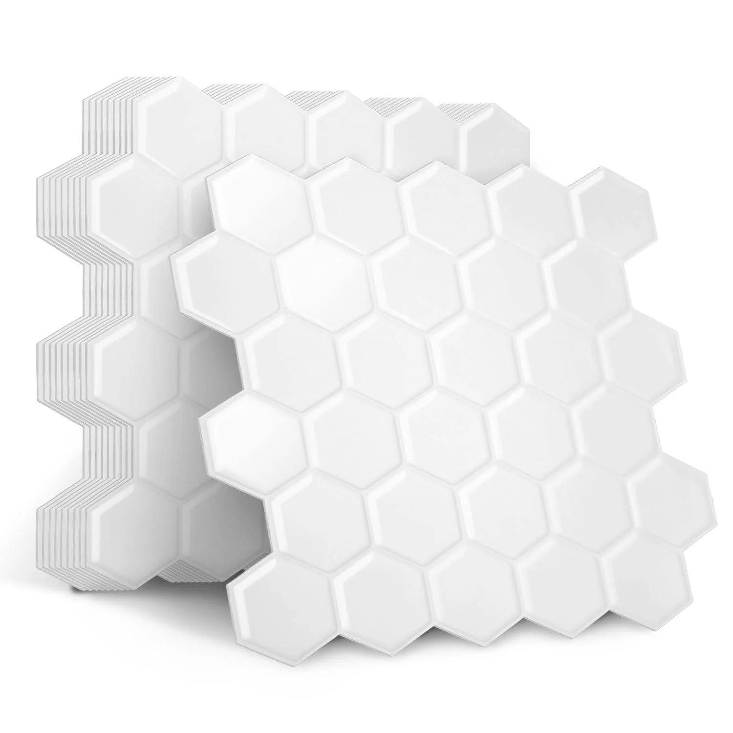 Jaxguom Fliesenaufkleber 30×30cm, Sechseck Weiß, 0,78m² | 10 Stück, PU+PET, selbstklebend, zuschneidbar, 3D-Effekt, für Küchenrückwände, trockene Badbereiche und Wohnraumdeko
