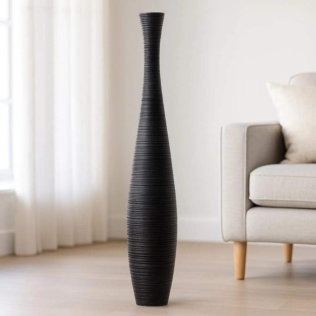 Leewadee Große Bodenvase 105 cm Mangoholz für Pampasgras & Trockenblumen | Dekovase fürs Wohnzimmer, für Zweige & Trockengräser - bruchfester als Keramik, kein Wasser. Boho