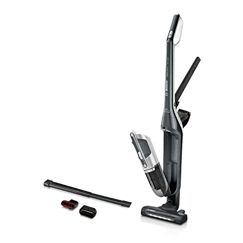 Bosch Akku-Staubsauger Flexxo 2in1 Serie 4 BBH3P280, kabelloser Handstaubsauger, beutellos, hohe Saugleistung, lange Laufzeit, Düse mit LED Beleuchtung, alle Bodenarten, dunkelgrau