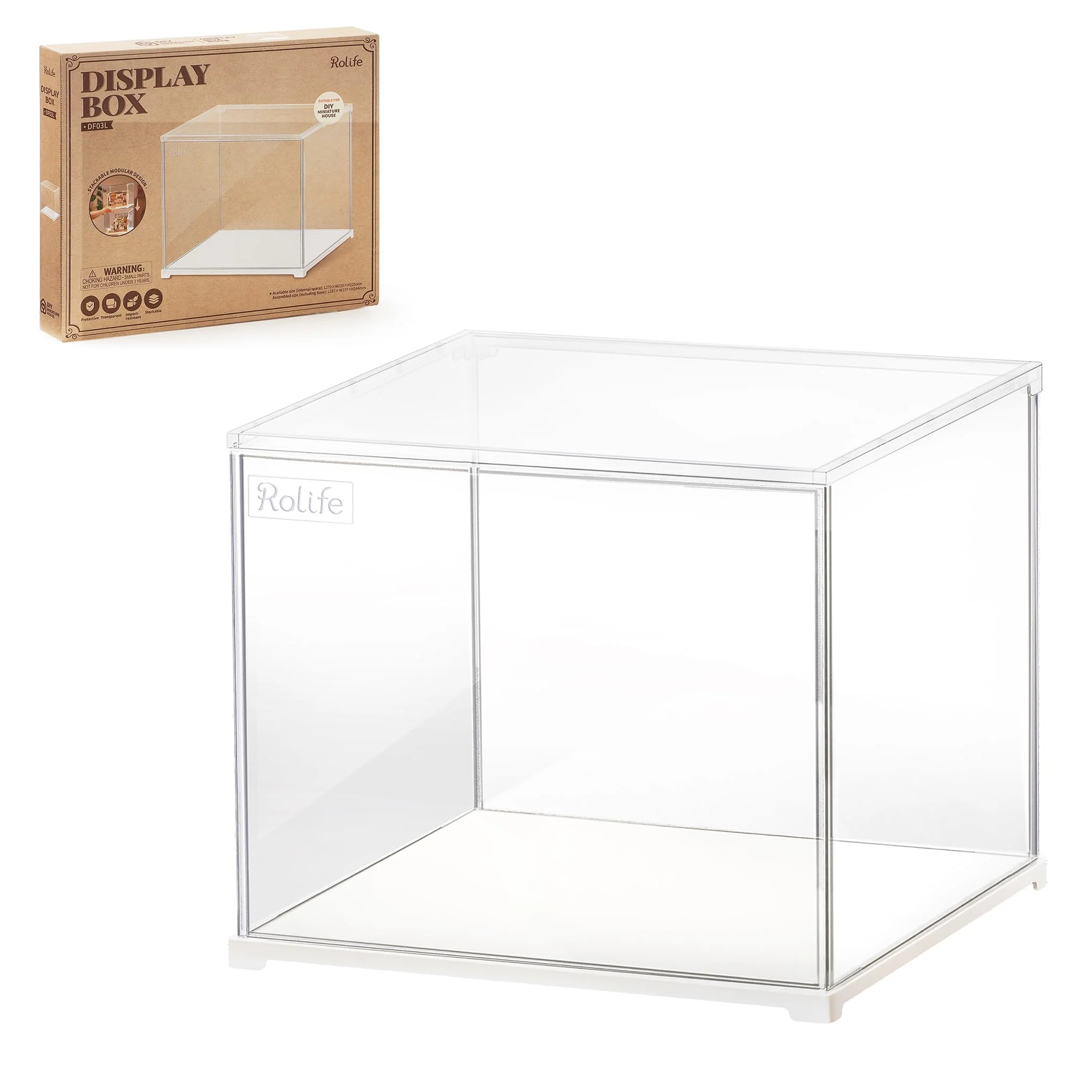 Rolife Acryl Display Kasten Klarsichtvitrine Staubschutzhaube für Puppenhaus/DIY Miniatur Haus Kit/3D Puzzle/Action Figuren 28.7x23.7x24.4cm