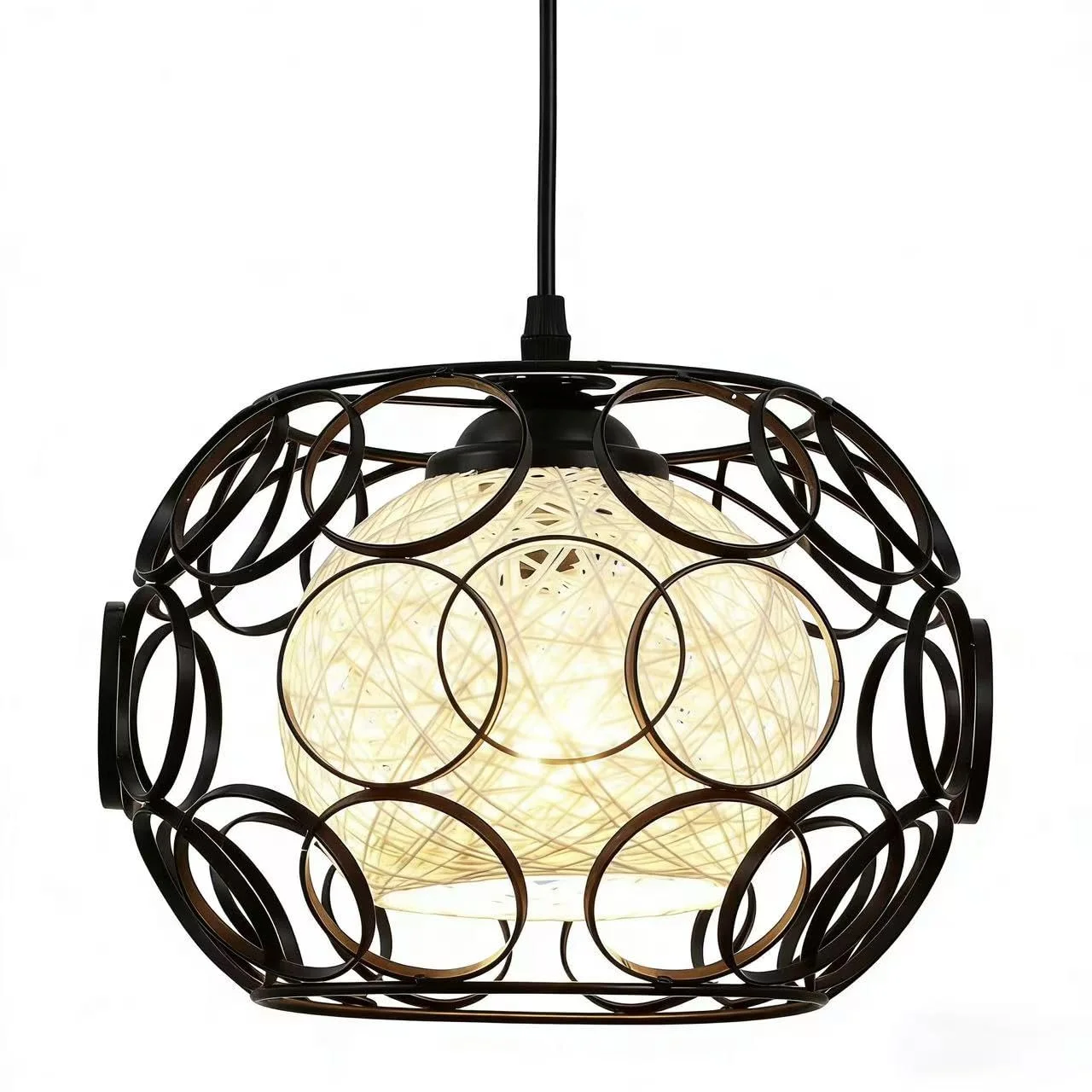 WOWEWA Pendelleuchte aus Metall,Schwarz Hängelampe Vintage E27 Retro Küche Industrial Hängeleuchte Metall Pendellampe für Esszimmer Wohnzimmer Arbeitszimmer Büro Restaurant
