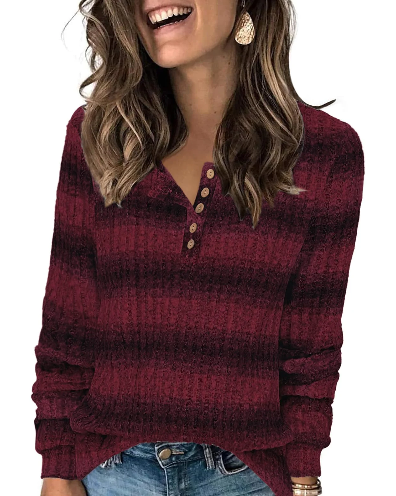 Tanmolo Damen Leichter Strickpullover Langarm Henley Tunika für Herbst | Weich Rippenstrick, Knöpfe-Henley-Design, Elegante Oberteile, Büro/Casual Langarmshirt, Lockere, Pflegeleicht, S-XXL