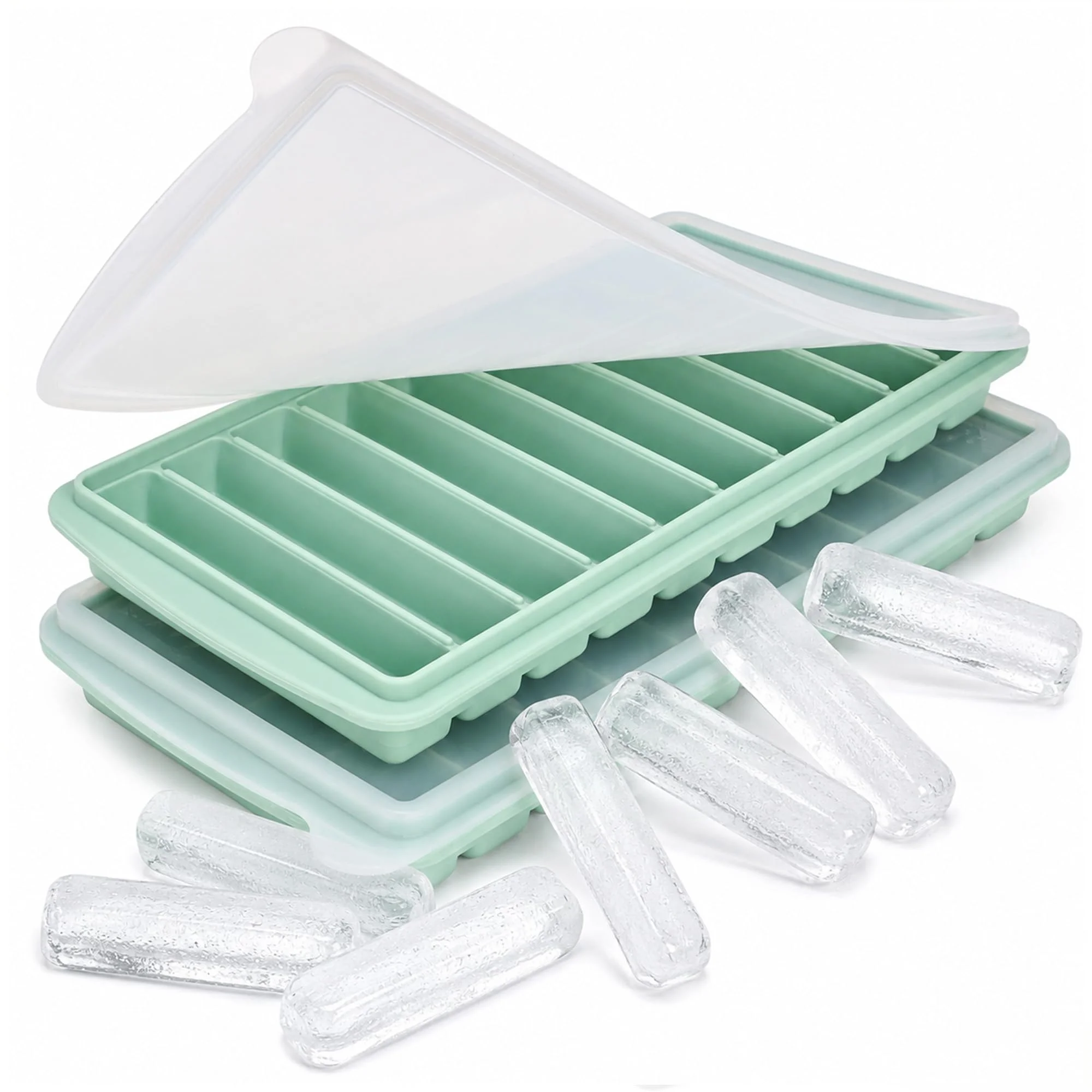 Eiswürfel Flasche Silikonform mit Deckel, BPA-freie Eiswürfelform für Wasserflaschen, schlanke Eissticks 9,7 x 1,9 cm, stapelbar & auslaufsicher mit Klickverschluss, für Trinkflaschen & Thermobehälter