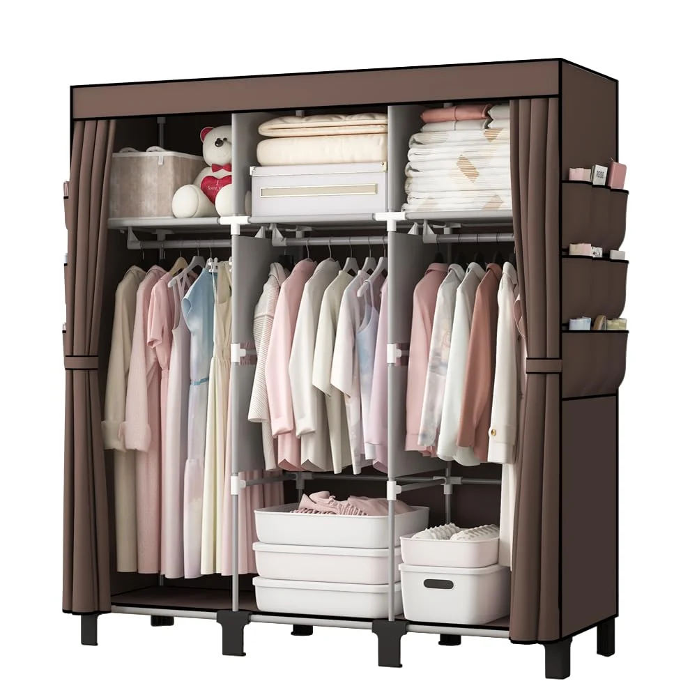 dongliangqinying Tragbarer Vlies-Stoffschrank 130x45x170cm faltbar mit 3 Hängebereichen & 18 Seitentaschen