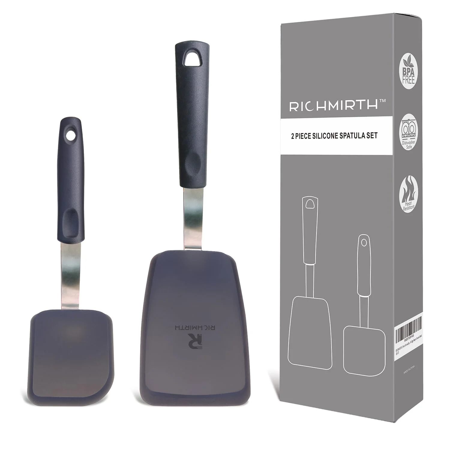 RICHMIRTH Silikon-Kochspatel-Set mit 2 – 600°F hitzebeständig, kratzfest & BPA-frei, flexible Pfannenwender mit Aufhängeloch für einfache Aufbewahrung, ideale Kochspatel für Eier, Pfannkuchen & Burger