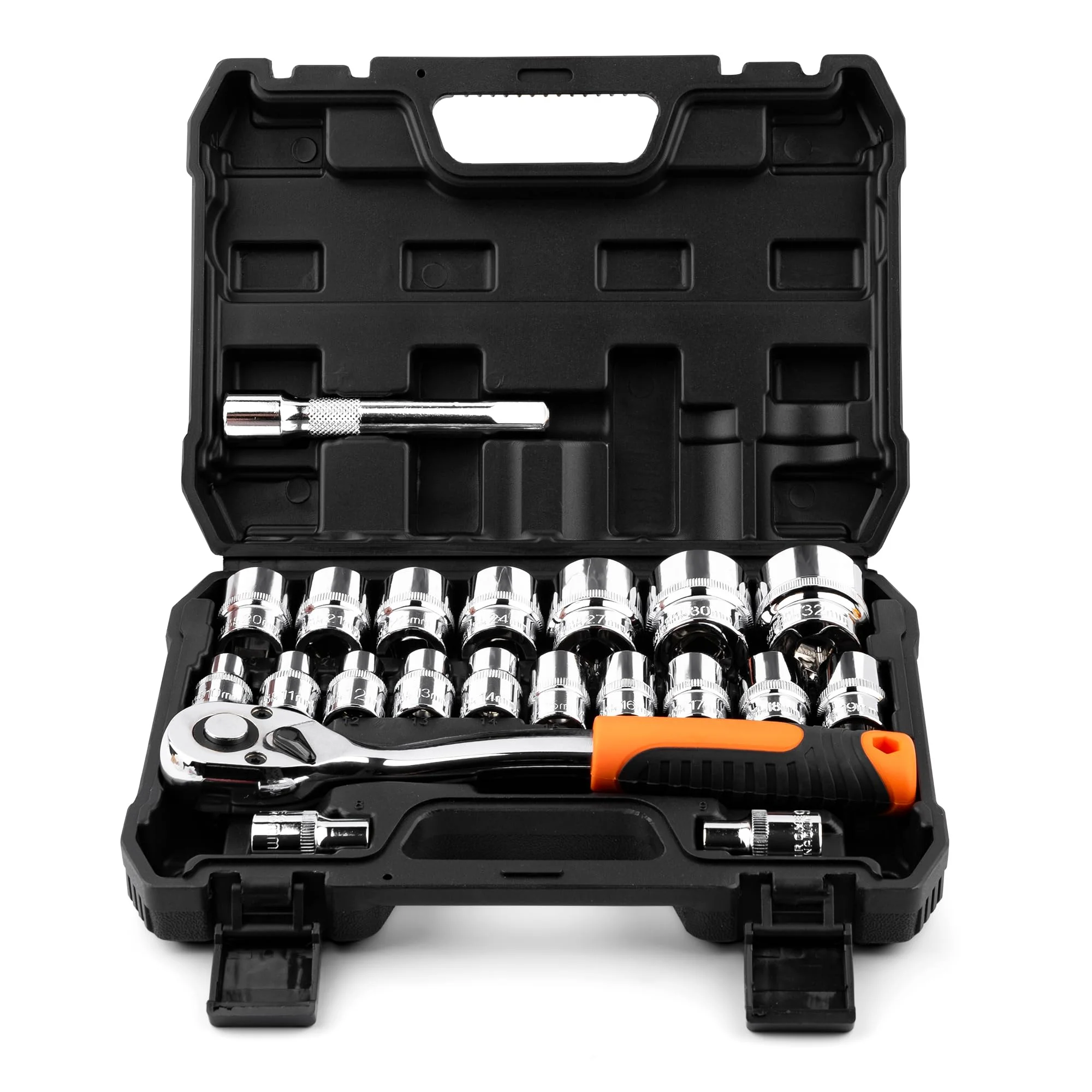 QualiapeX 21 tlg 1/2" Steckschlüsselsatz Werkzeugkoffer Steckschlüssel Satz Ratschenkasten Nusskasten Knarre Steck Schlüssel Ratsche Nuss Kasten set