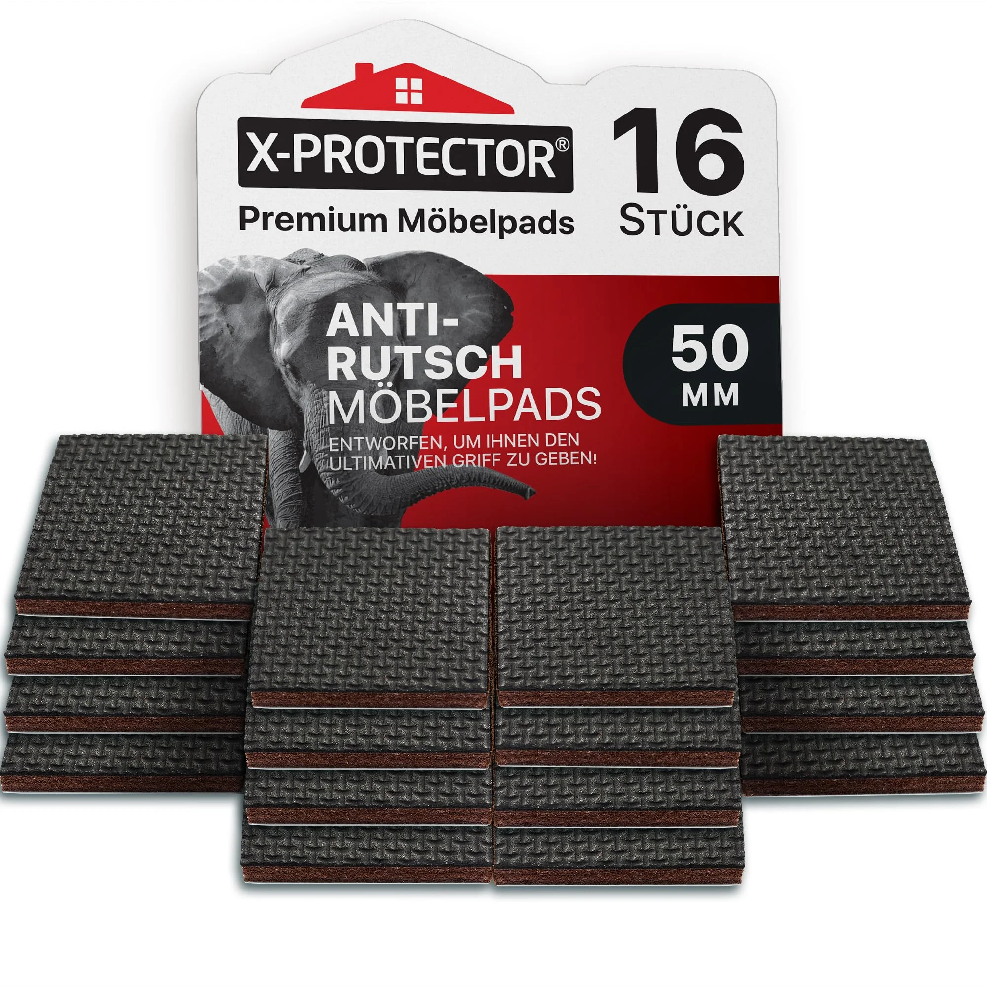 X-Protector Antirutsch Pads 16 Stück 50 mm - Antirutsch Gummi Selbstklebend | Rutschhemmer für Möbel - Anti-rutsch Gummi - Antirutschpads für Möbel!
