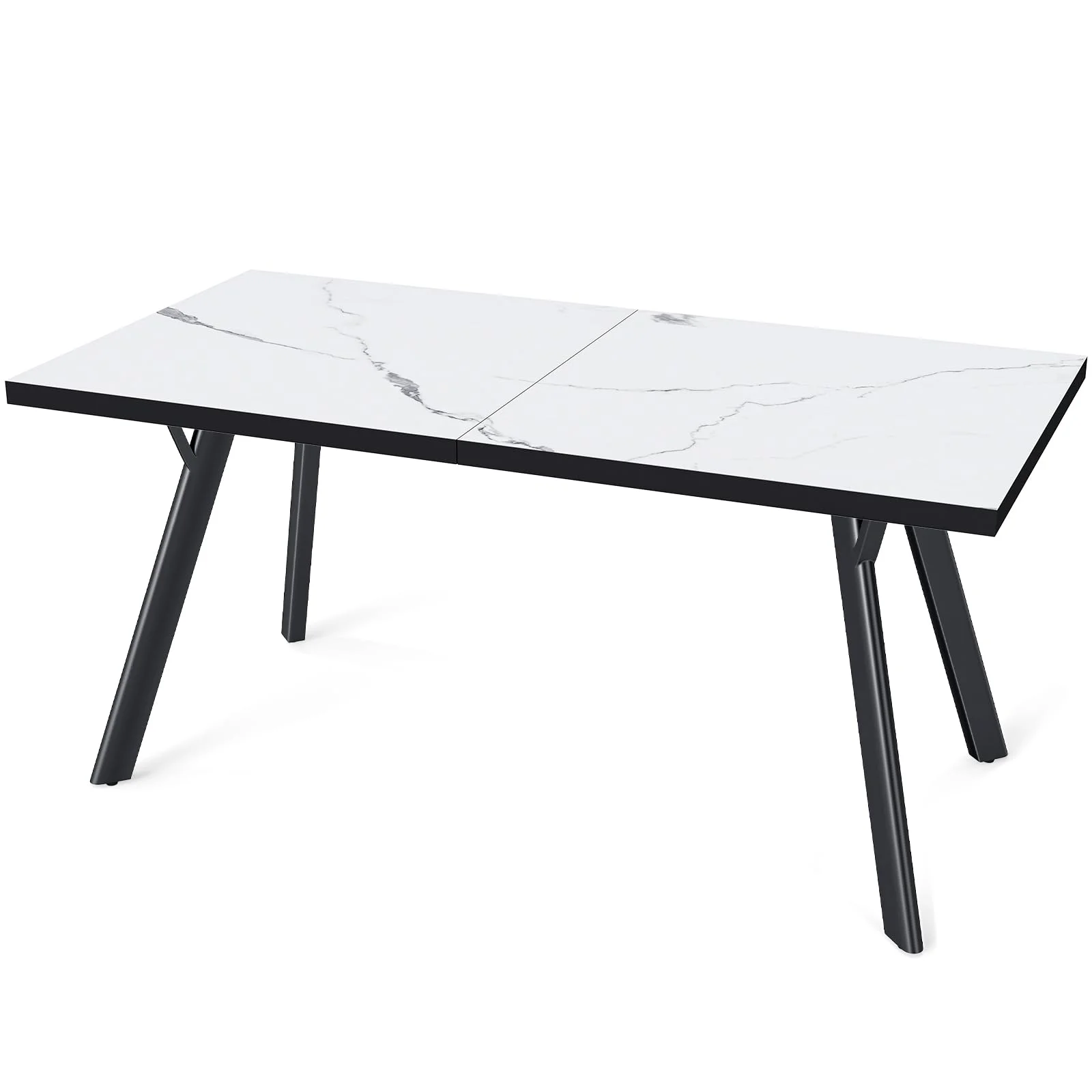 LEWE Esstisch 160 x 80 cm, Rechteckig Esszimmertisch Holz für 6–8 Personen | Küchentisch mit Schwarz Metallbeinen, Moderner Tisch Ideal für Esszimmer & Küche & Wohnzimmer, Weiß