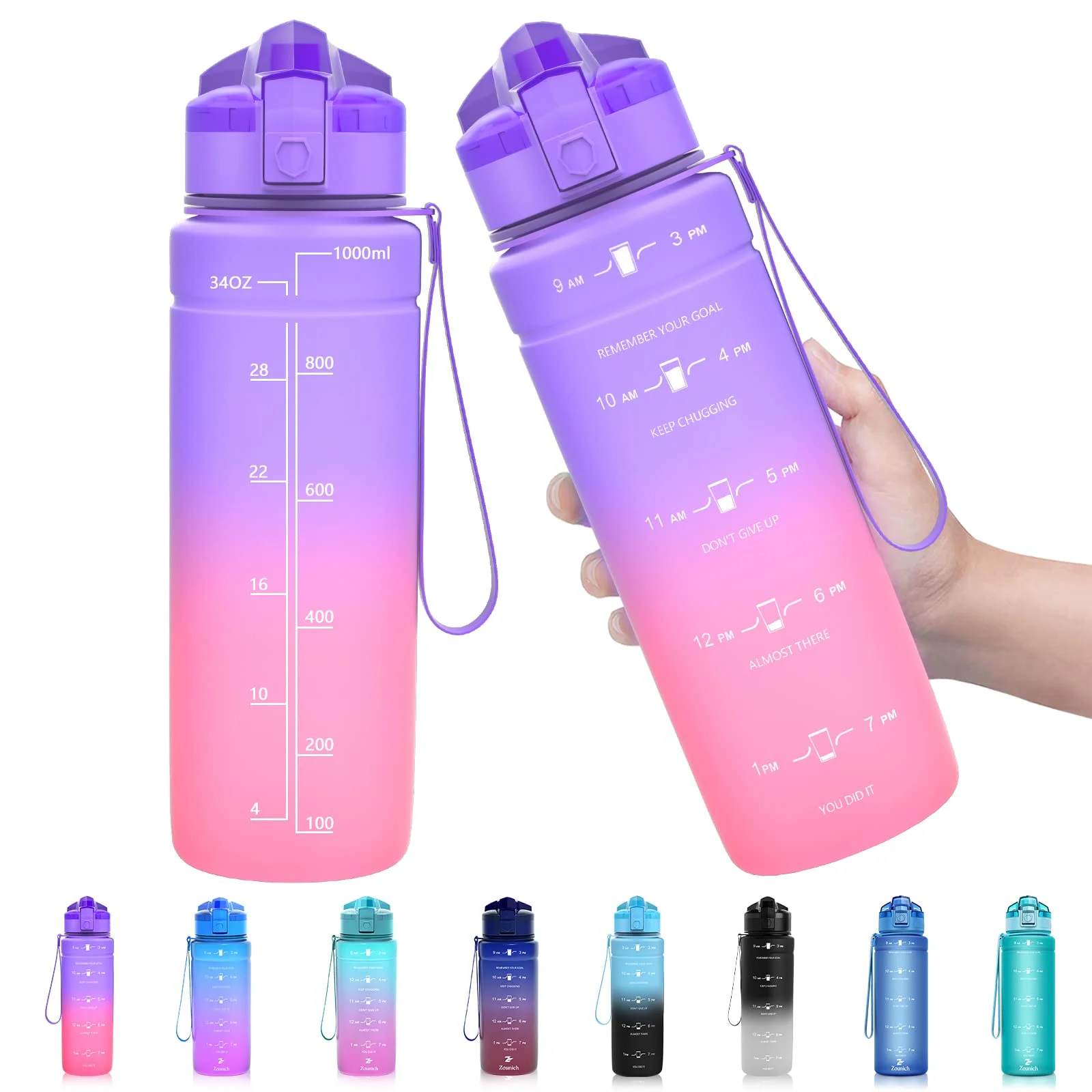 Zounich Trinkflasche Kinder Auslaufsichere 1L/700ml/500ml-BPA frei trinkflaschen Sport tritan Kunststoff Wasserflasche für Fahrrad, Schule, kohlensäure geeignet, spülmaschinenfest Sportflasche