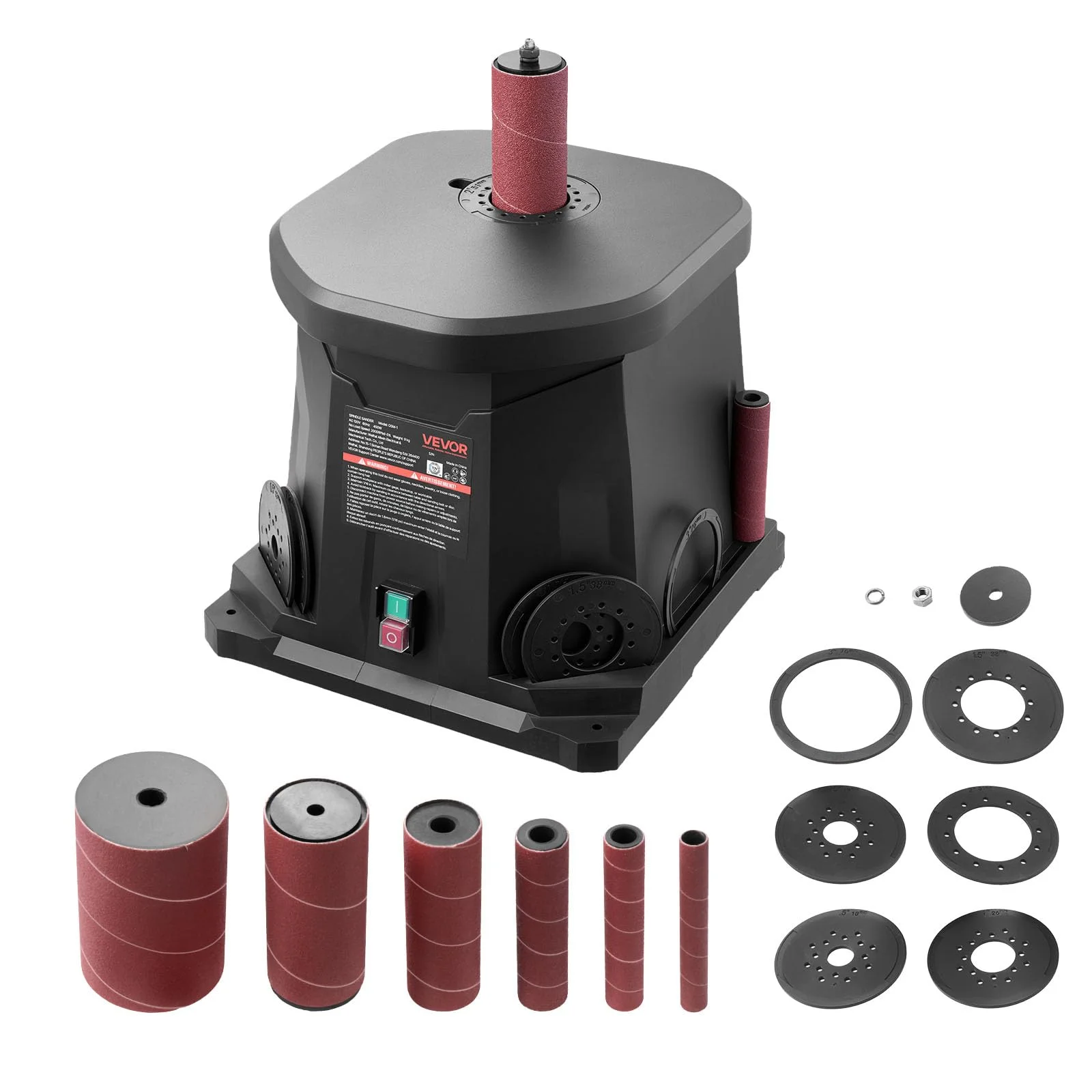 VEVOR Oszillierender Spindelschleifer, 2000 U/min Spindelschleifmaschine mit 6 Hülsen (12,7–76,2 mm), 15 mm Hub & Staubanschluss für die Möbelveredelung, Bastelschleifen, Heimwerker-Holzbearbeitung