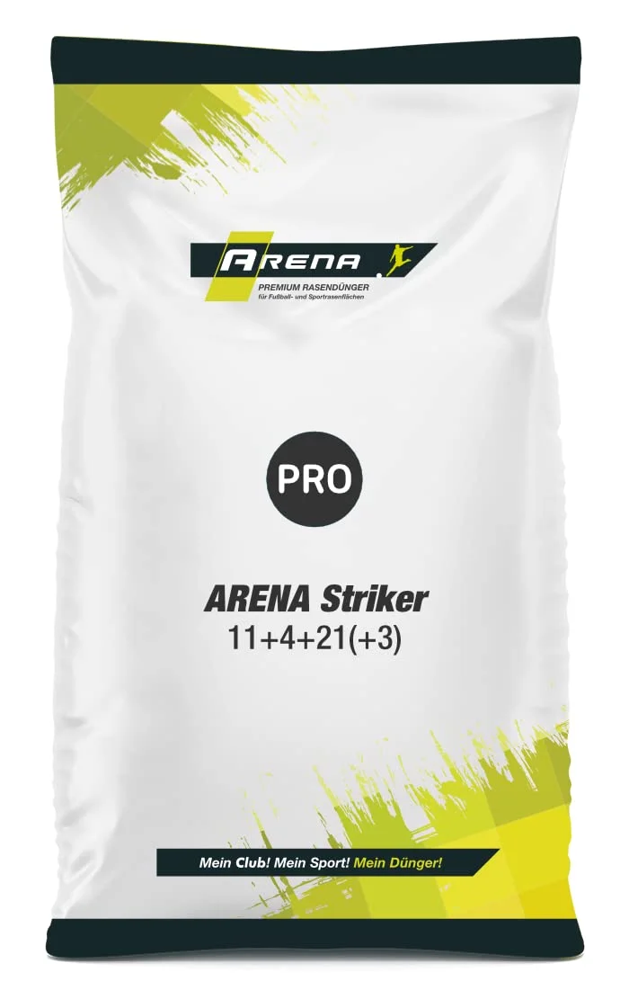 ARENA Rasendünger Herbst Striker 20kg für 650m² | Rasen Herbstdünger mit 4 Monaten Langzeitwirkung | Striker 11+4+21(+3)