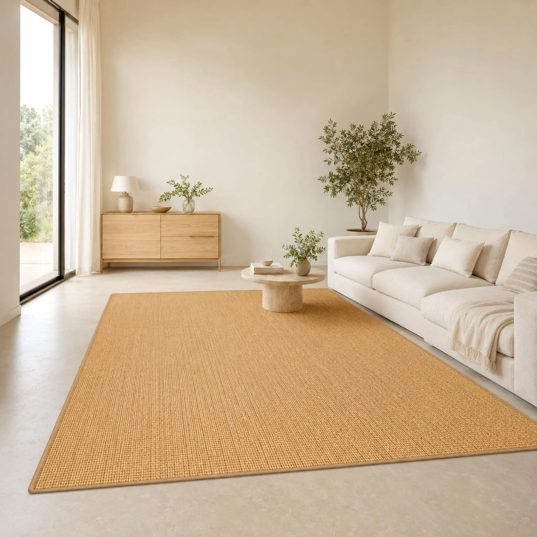 Floordirekt Sisal Teppich 100% Sisal Naturteppich, 200 x 250 cm Natur | Rutschhemmender Latexrücken, Sisal Läufer, Gekettelte Kanten, Für Wohnzimmer, Flur & Esszimmer