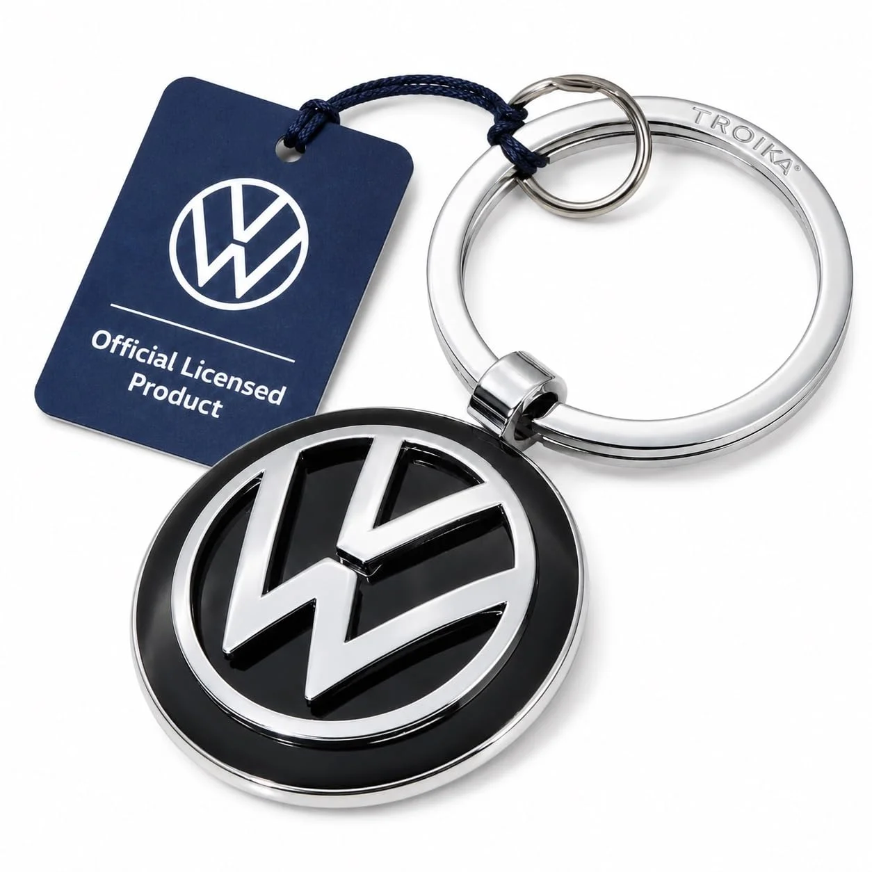 TROIKA Schlüsselanhänger KEYRING - KR16-05/VW VW-Emblem 1 Schlüsselring zusätzlich Official licensed by Volkswagen - Metallguss glänzend - Original, 7 cm