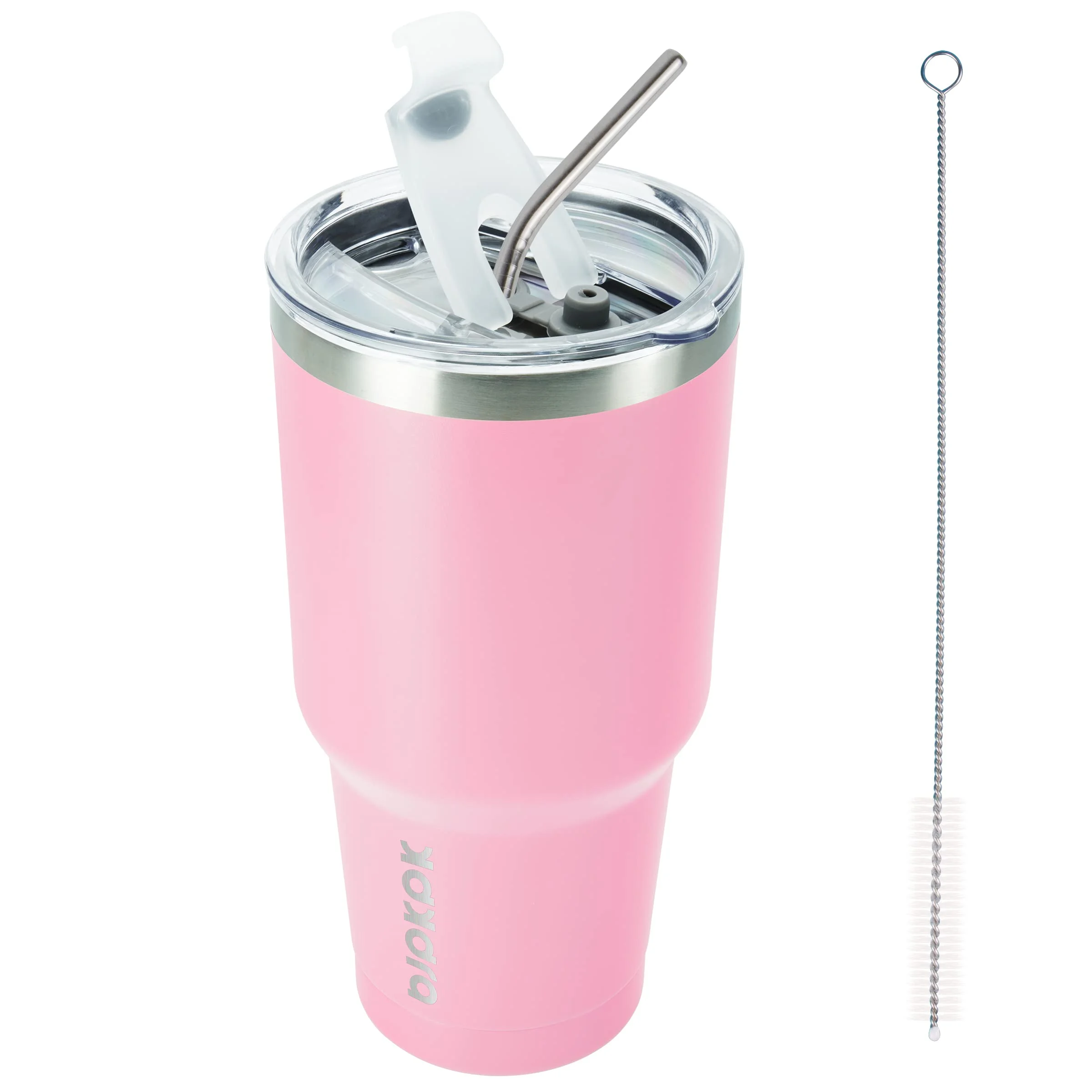BJPKPK 900 ml Edelstahl-Becher mit Deckel und Strohhalm | Hellrosa, Edelstahl, Doppelwandig Vakuumisoliert, Auslaufsicher, BPA-frei, Passt in Becherhalter, Ideal für Reisen